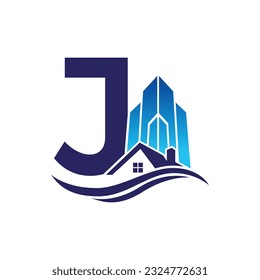 Plantilla de logotipo vectorial de la letra J, logotipo de la letra colorida J, inmobiliario, logotipo de construcción y diseño de la plantilla de vectores
