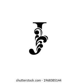 letter J. Vintage black flower ornament initial letters.  Alphabet. Logo vector 
