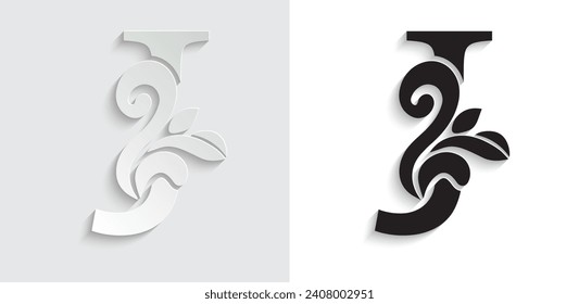 letter J Vintage flower ornament initial letters.  Alphabet. Logo vector 