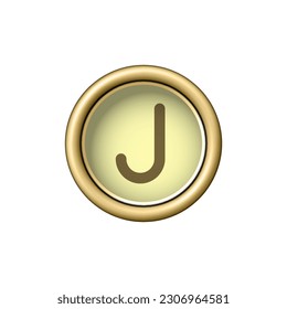 Letter J. Vintage golden typewriter button.
