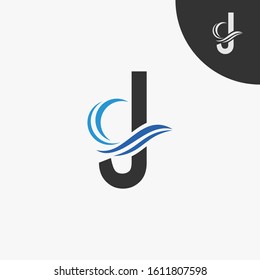 letter J with wave element logo design for company and business