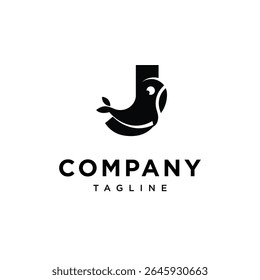 Letter J Whale Cute Logo Icon Vector