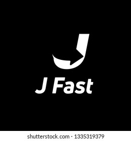 Letter J white logo with negative space arrow logo for business, transportation, delivery company isolated on black background. - Vector Illustration