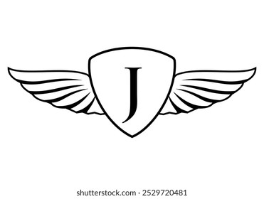 Letra J Wing Logo com Ícone de Escudo Conceito para Frete e Transporte Símbolo