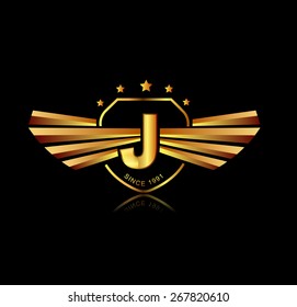 Letter J winged crests logo . Alphabet logotype design concept