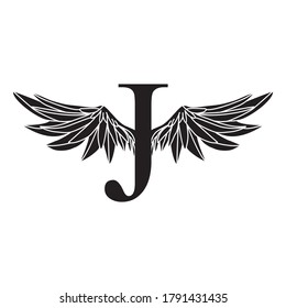 Letra J con diseño vectorial del logotipo Wings