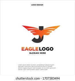 Letter J with wings. Template for logo, label, emblem, sign, stamp. Vector illustration.