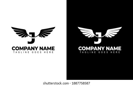 Letter J with wings. Template for logo label emblem sign stamp. Vector illustration.