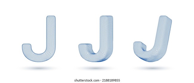 Letter j wireframe high polygonal outline low poly style vector illustration