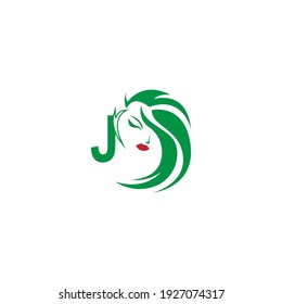 Letter J with woman face logo icon design vector illustration