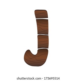 Letter J from wood isolated on the white. Vector