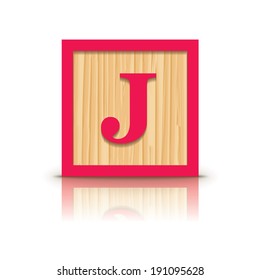 Letter J wooden alphabet block - vector illustration