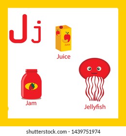 letter J, words starts with word J, jam, jellyfish, juice