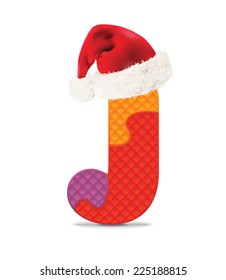 Letter J written with alphabet puzzle with Christmas hat - vector illustration