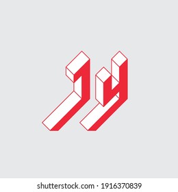 Letter J and Y - Monogram or logotype. Three-dimension original letters. JY - logo or 2-letter code. Isometric 3d font for design.