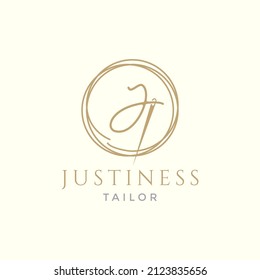 letter J with yarn needle tailor logo design, vector graphic symbol icon illustration