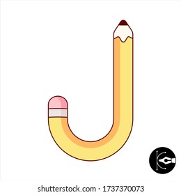 Letter J yellow pencil cartoon vector alphabet.