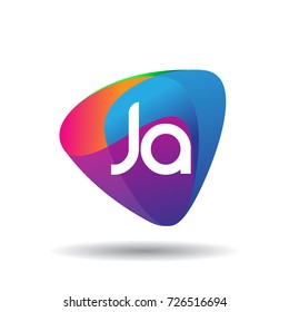 Letter JA logo with colorful splash background, letter combination logo design for creative industry, web, business and company.