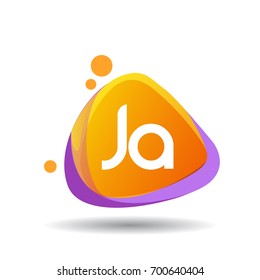 Letter JA logo in triangle splash and colorful background, letter combination logo design for creative industry, web, business and company.