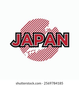letter JAPAN text style design vector with japan map and flag element. red color 