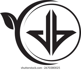 Letra JB diseño de logotipo de monograma de boda con marco de hoja de círculo natural simple
