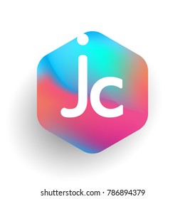 Letter JC logo in hexagon shape and colorful background, letter combination logo design for business and company identity.
