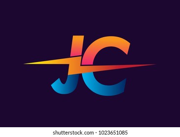 Letter JC logo with Lightning icon, letter combination Power Energy Logo design for Creative Power ideas, web, business and company.