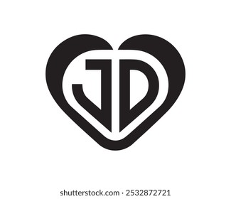 Letter JD logo with heart icon, Letter JD logo, Initial JD letters with heart and love logo flat icon monogram concept design, Vector illustration