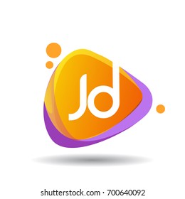 Letter JD logo in triangle splash and colorful background, letter combination logo design for creative industry, web, business and company.