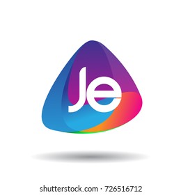 Letter JE logo with colorful splash background, letter combination logo design for creative industry, web, business and company.