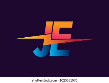 Letter JE logo with Lightning icon, letter combination Power Energy Logo design for Creative Power ideas, web, business and company.