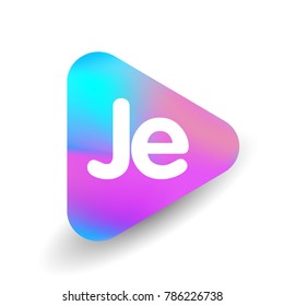 Letter JE logo in triangle shape and colorful background, letter combination logo design for business and company identity.
