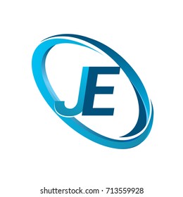 letter JE logotype design for company name colored blue swoosh. vector logo for business and company identity.