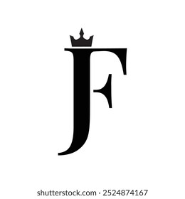 Letter JF Crown Logo, Crown on initial Letters JF FJ design template, JF logo, FJ logo, Beauty fashion JF logo