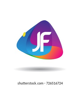 Letter JF logo with colorful splash background, letter combination logo design for creative industry, web, business and company.