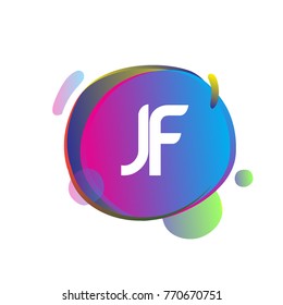 Letter JF logo with colorful splash background, letter combination logo design for creative industry, web, business and company.
