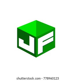 Letter JF logo in hexagon shape and green background, cube logo with letter design for company identity.
