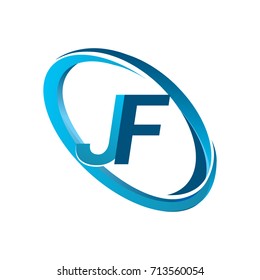 letter JF logotype design for company name colored blue swoosh. vector logo for business and company identity.