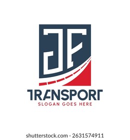 Carta JF Transport Logo Design. Logotipo moderno da estrada de JF para a entrega, empresa de transporte e negócio da frota