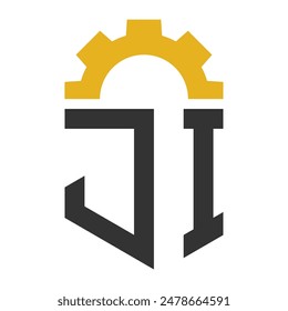 Letter JI Gear Logo Design for Service Center, Repair, Factory, Industrial, Digital and Mechanical Business
