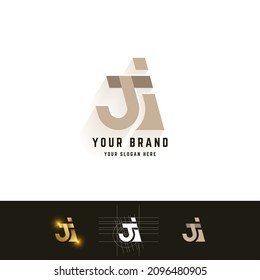 Letra Ji o logotipo de monograma Jj con diseño de método de cuadrícula