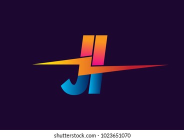 Letter JI logo with Lightning icon, letter combination Power Energy Logo design for Creative Power ideas, web, business and company.
