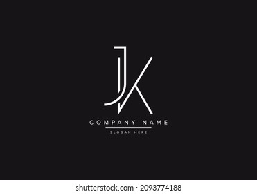 Letter JK KJ line art logo design template, line art logo
