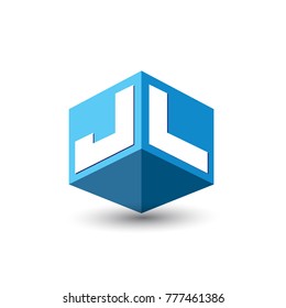 Letter JL logo in hexagon shape and blue background, cube logo with letter design for company identity.

