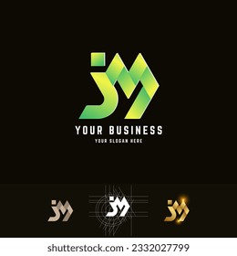 Letter jM or iM monogram logo with grid method design