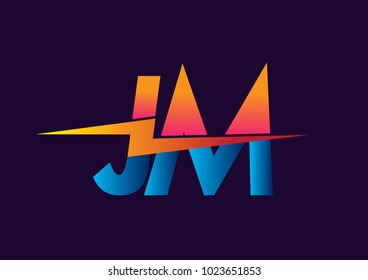 Letter JM logo with Lightning icon, letter combination Power Energy Logo design for Creative Power ideas, web, business and company.