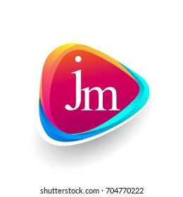 Letter JM logo in triangle shape and colorful background, letter combination logo design for company identity.
