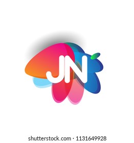 Letter JN logo with colorful splash background, letter combination logo design for creative industry, web, business and company.