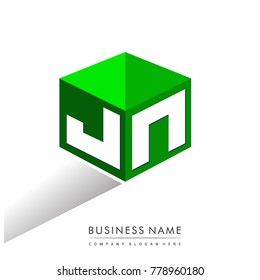 Letter JN logo in hexagon shape and green background, cube logo with letter design for company identity.
