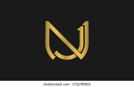 Letter JN, NJ monogram logo and shield sign combination. Line art logo design. Symbolizes reliability, safety, power, security.